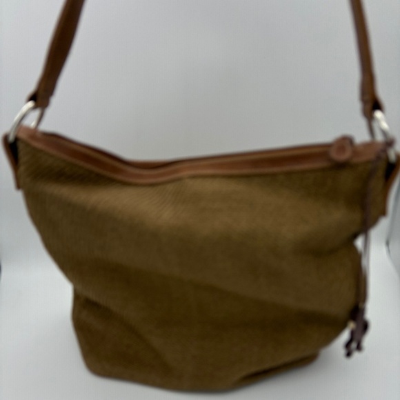 Liz Claiborne Brown Woven Material Shoulder Bag with Faux Leather Trim - Picture 5 of 14